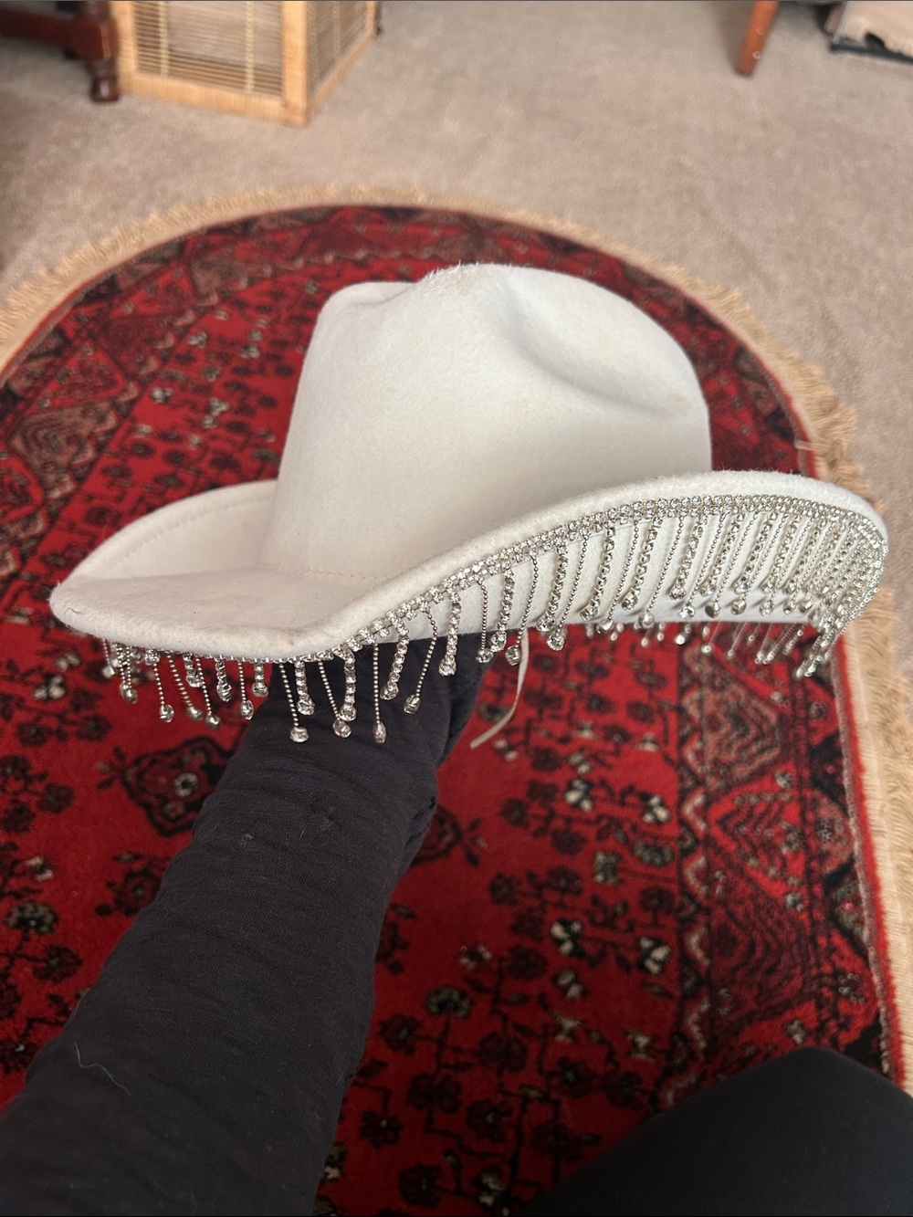 White Beaded Fringe Cowboy Hat - Women Accessories